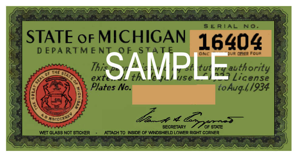 1934 Michigan REGISTRATION Sticker